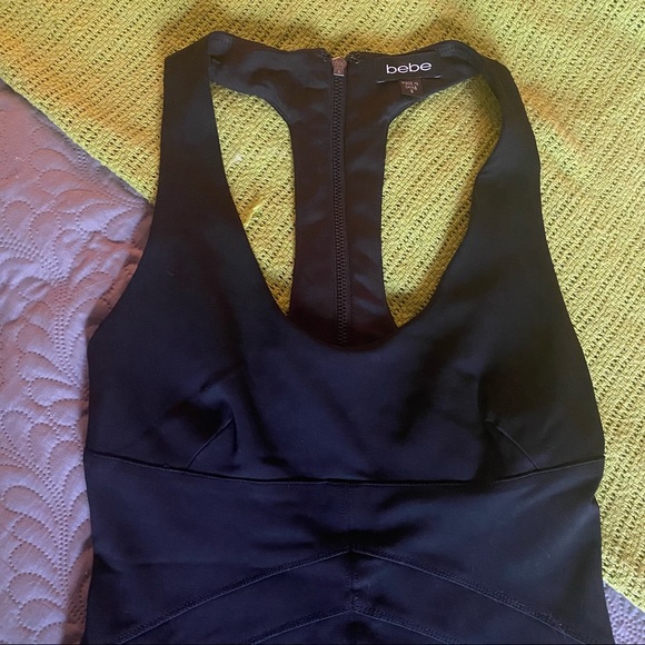 NWOT Bebe racer back mini dress, black, size small